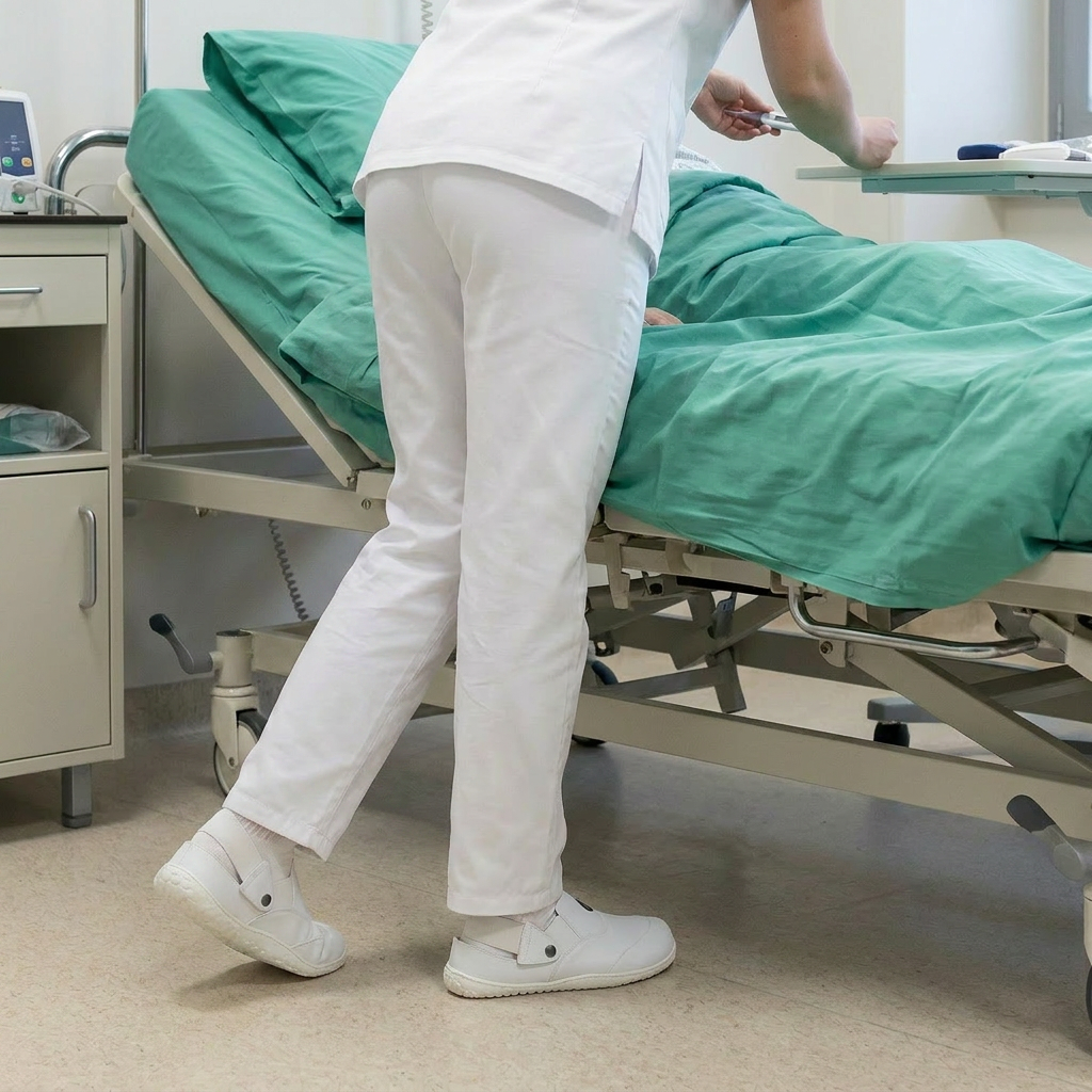 Profesional sanitaria con NIBO MONO White en una jornada de trabajo